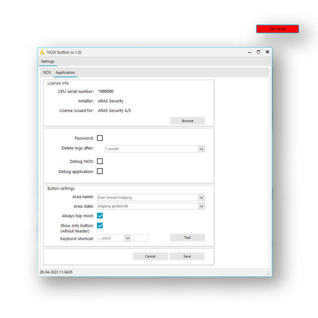 NOX - Virtuell öppningsknapp för NOX-dörrar